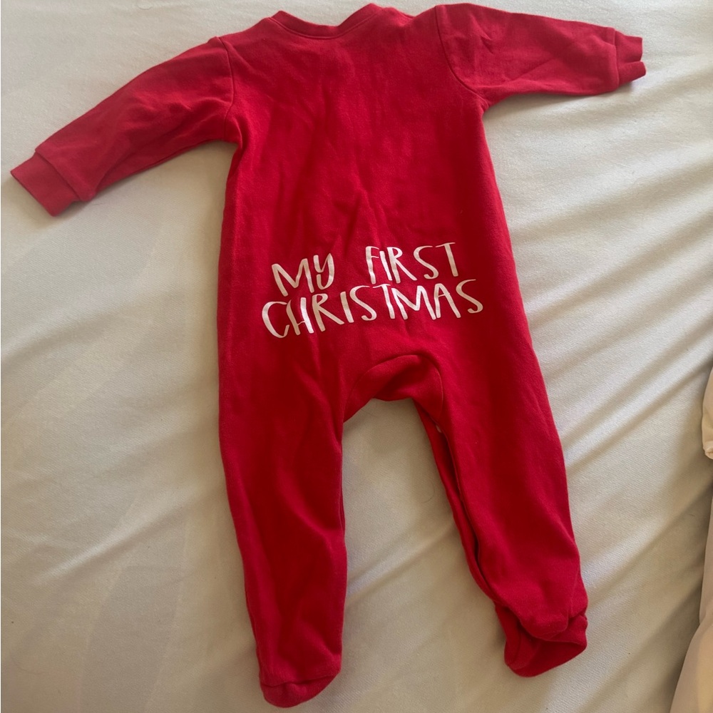 Red "My First Christmas" Baby Footed One-Piece